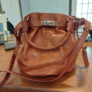 Old Trend leather bucket crossbody purse in cognac